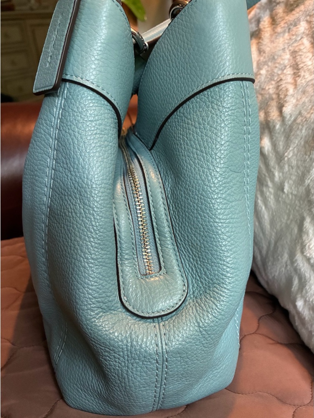 NWOT Coach Blue Pebbled Leather Shoulder Bag - Picture 15 of 16